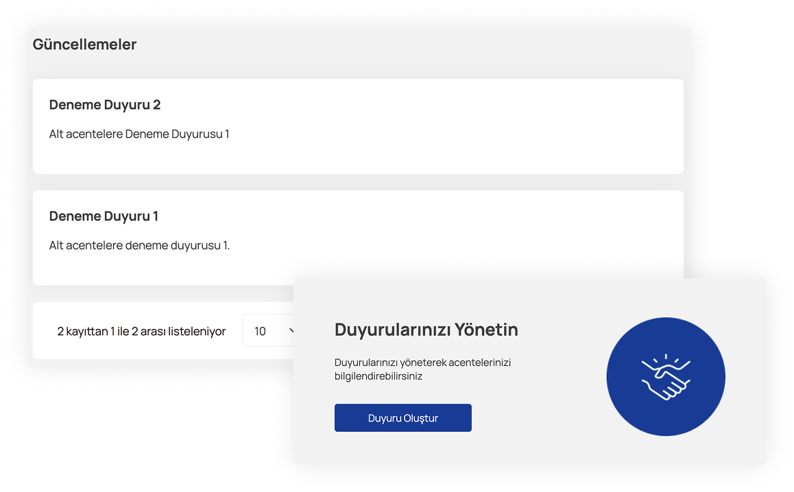 Alt acentelere anlık duyurular paylaşın